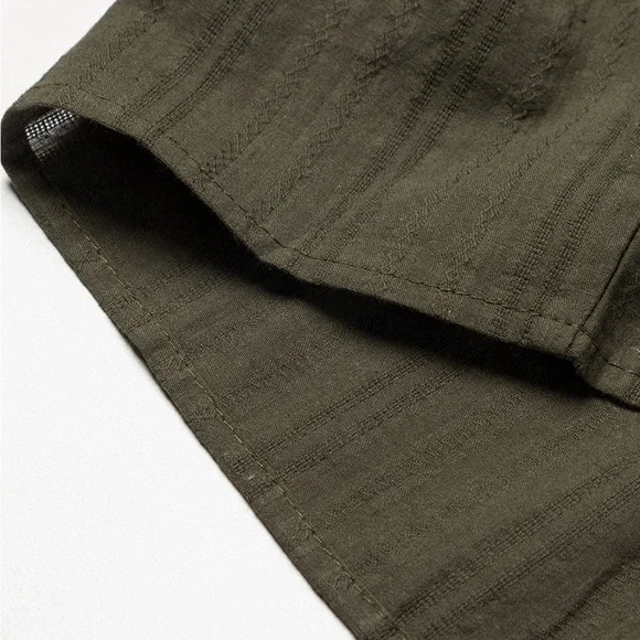 Green Embroidered Split Neck Pleated Loose Blouse Bohemian Top - Picture 14 of 15